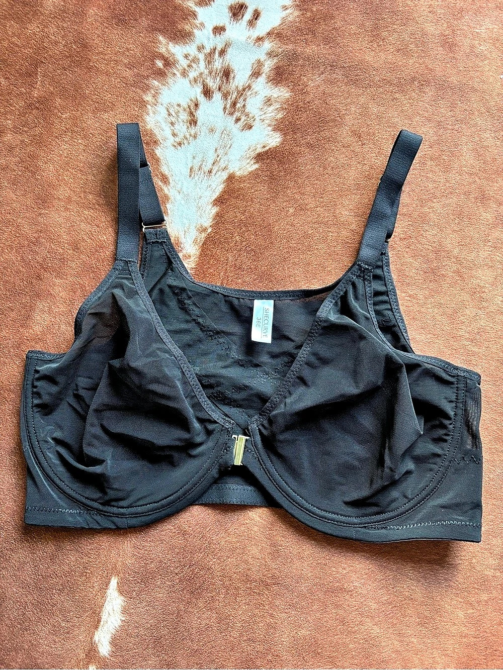 SHECURVE Front Closure Mesh Support Bra Black 36E